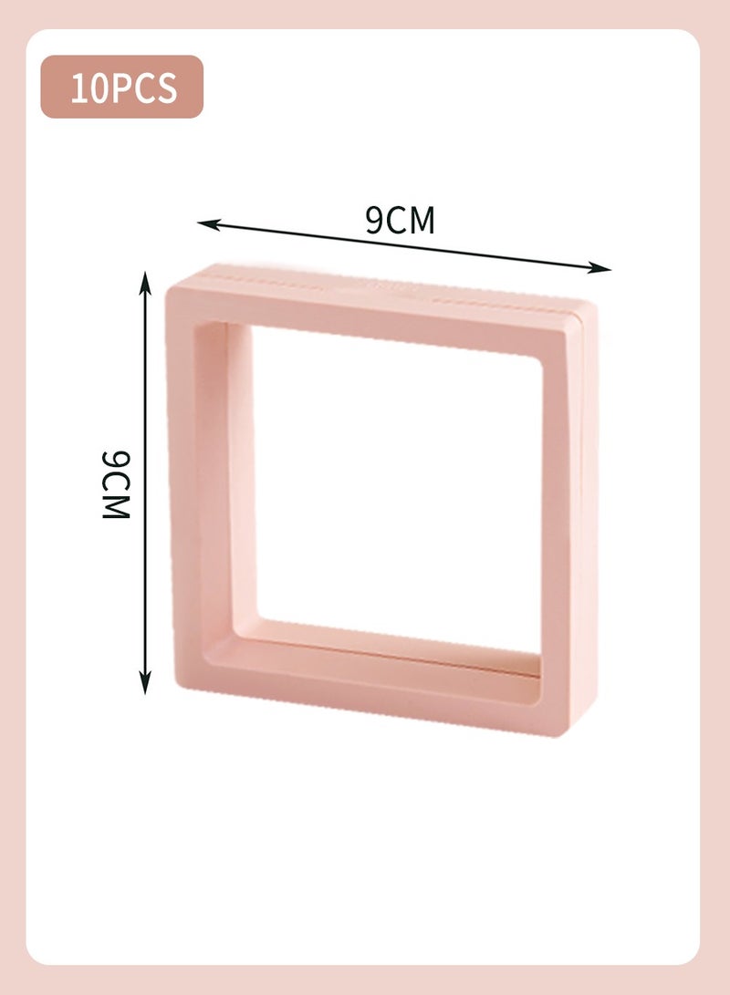 بيروي حامل تخزين صندوق مجوهرات 10 قطع بلاستيك مع منظم مجوهرات شفاف محمول للسفر، عرض إطار عائم ثلاثي الأبعاد، علبة تخزين مجوهرات قابلة للتكديس للخواتم والأقراط والأساور صندوق هدايا،  9*9 سم - Image 3